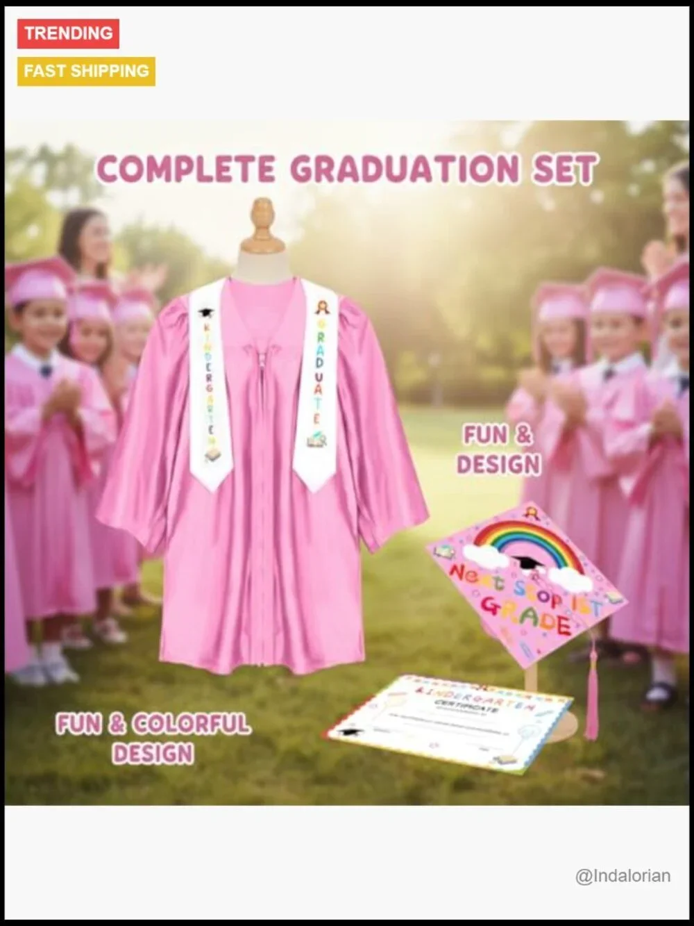Polyester Graduation Cap and Gown Set with Cartoon Print and 2026 Tassel